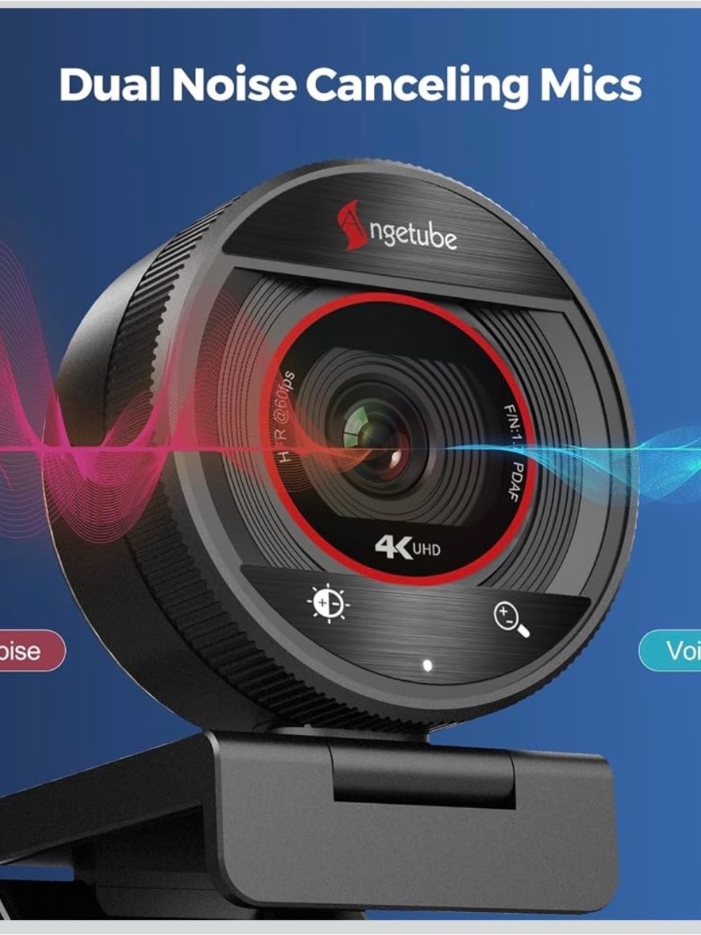 4K UHD Black Webcam with Dual Noise-Canceling Mics